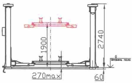 Схема-чертёж четырёхтоечного подъёмника П1-06
