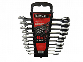 На сайте Трейдимпорт можно недорого купить Набор ключей комбинированных трещоточных 10 предметов (8,10,12-19мм) в пласт. держателе BaumAuto BM6. 