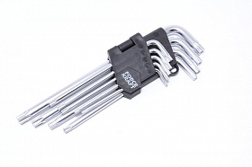 На сайте Трейдимпорт можно недорого купить Набор ключей Г-образных TORX экстра длинных c отверстием CR-V, 9 предметов (Т10,15,20,25,27,30,40,45. 