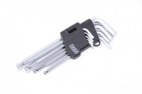На сайте Трейдимпорт можно недорого купить Набор ключей Г-образных 6-гранных длинных с шаром CR-V, 9 предметов (1.5,2,2.5,3-6,8,10мм), на пласт. 