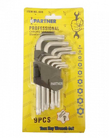 На сайте Трейдимпорт можно недорого купить Набор ключей торкс Г-образных длинных 9 предметов(1,5-10мм) в пластиковом держателе Partner PA-609L. 
